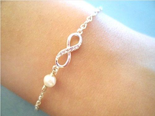 Simple cute infinity pearl silver bracelet